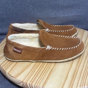 Minnetonka Mens 41003WH Brown Suede Moccasin Slippers Shoes 9.5W
